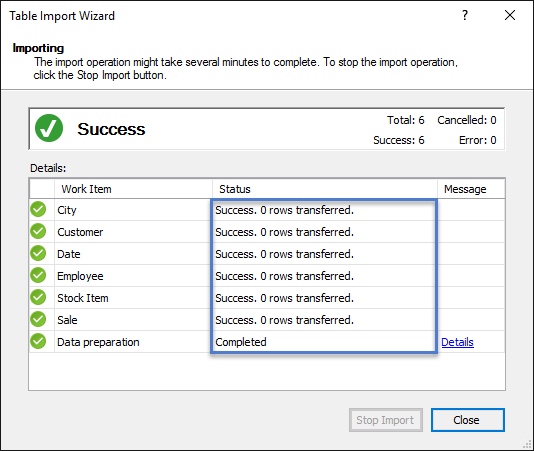 DirectQuery import success