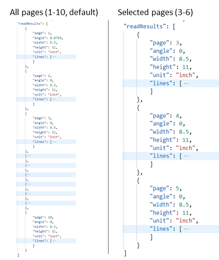 Screenshot showing output from all pages and from selected pages.