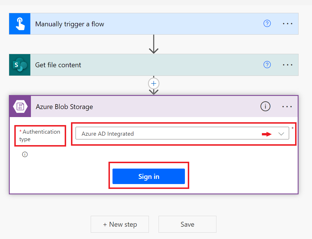 Screenshot of Azure Blob Storage authentication window.