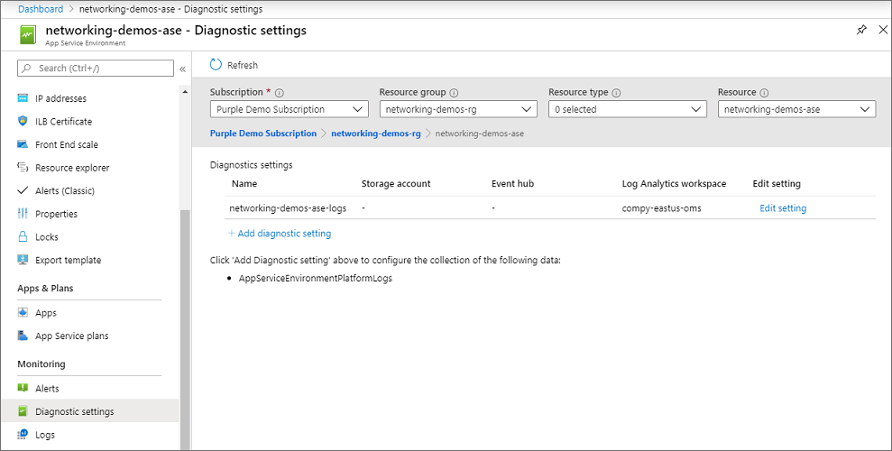 ASE diagnostic log settings