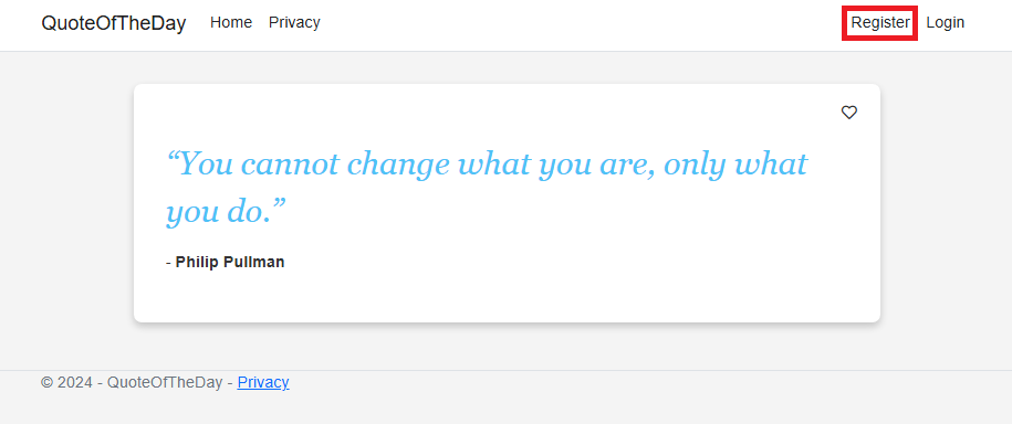 Screenshot of the Quote of the day app, showing Register.