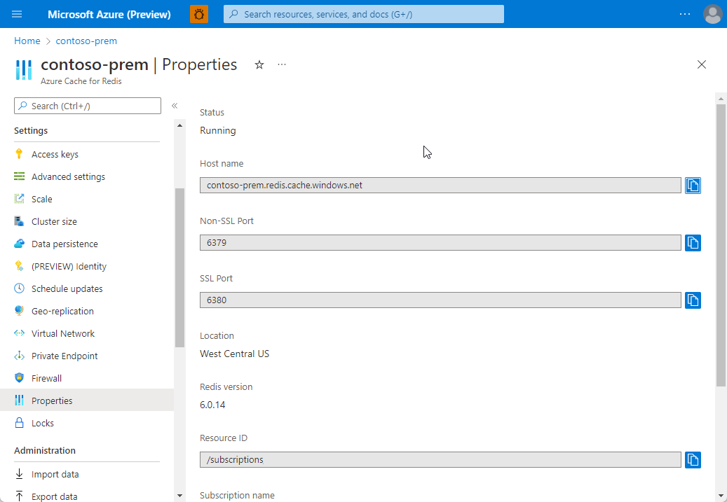 Azure Cache for Redis Properties