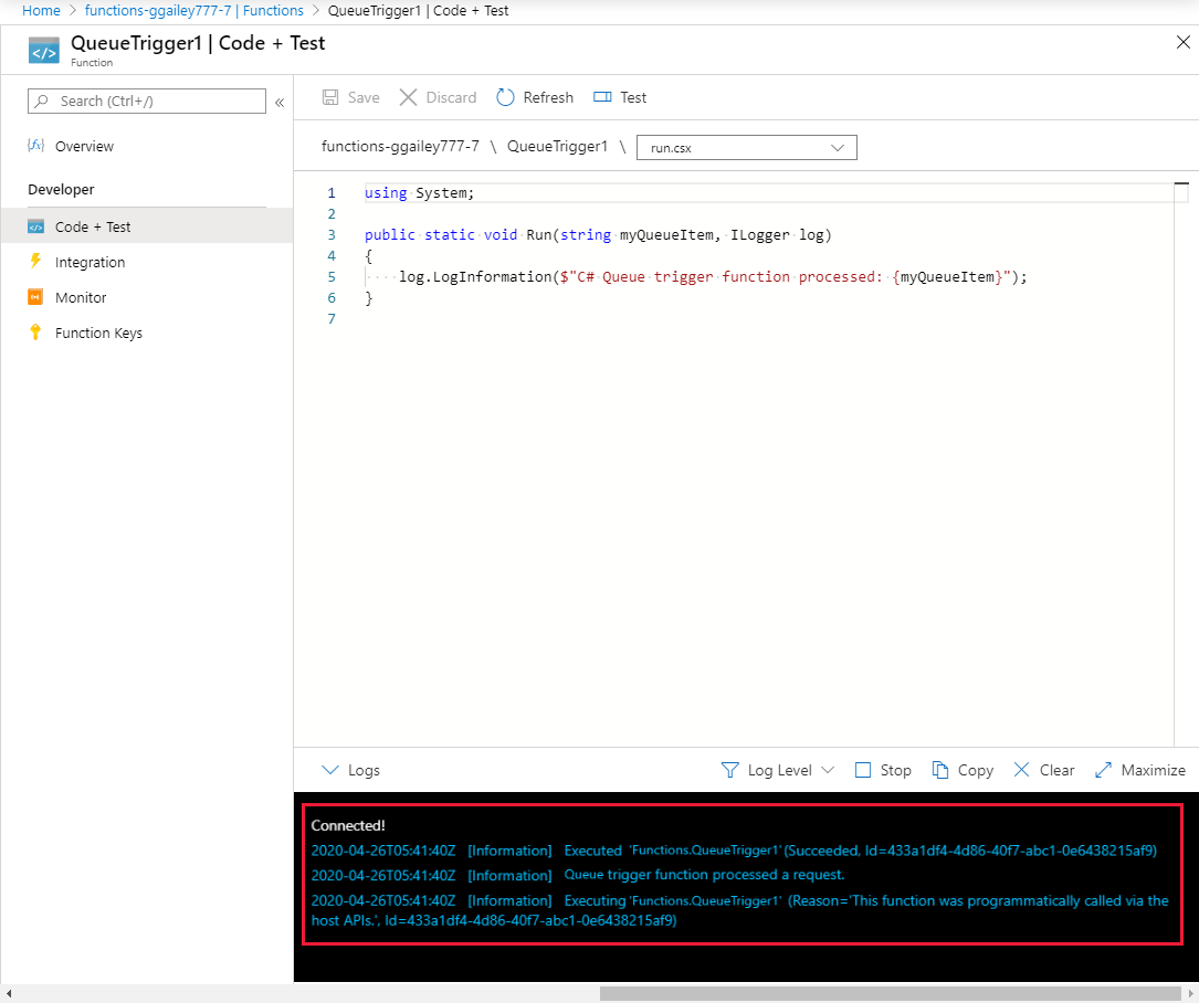 View the logs to see the master key test results.