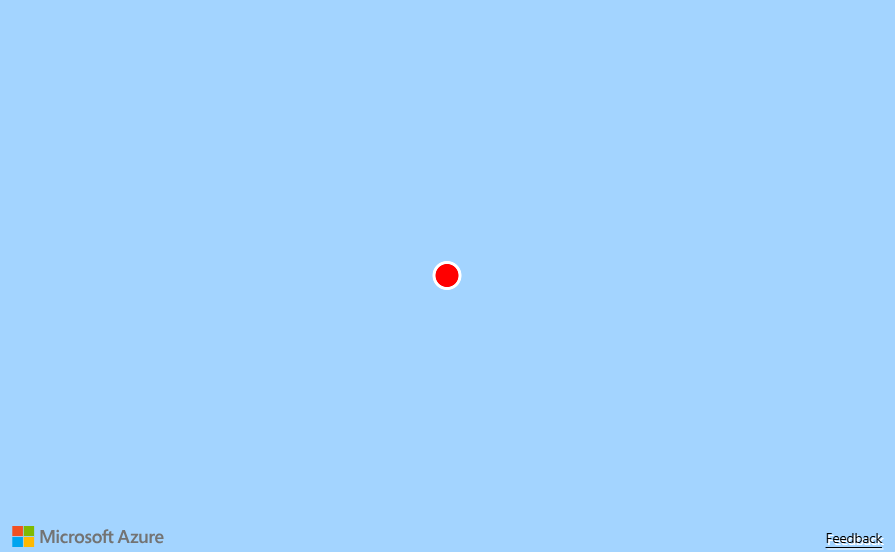 A screenshot of a map with coordinates of 0, 0 that shows a red dot over blue water; the red dot was added using the symbol layer.