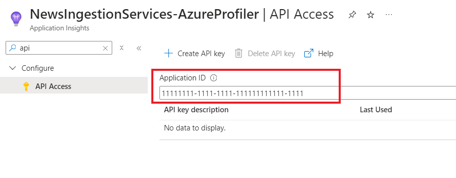 Screenshot of finding the application ID in the Azure portal.