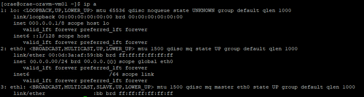 Screenshot of output of ip a command.