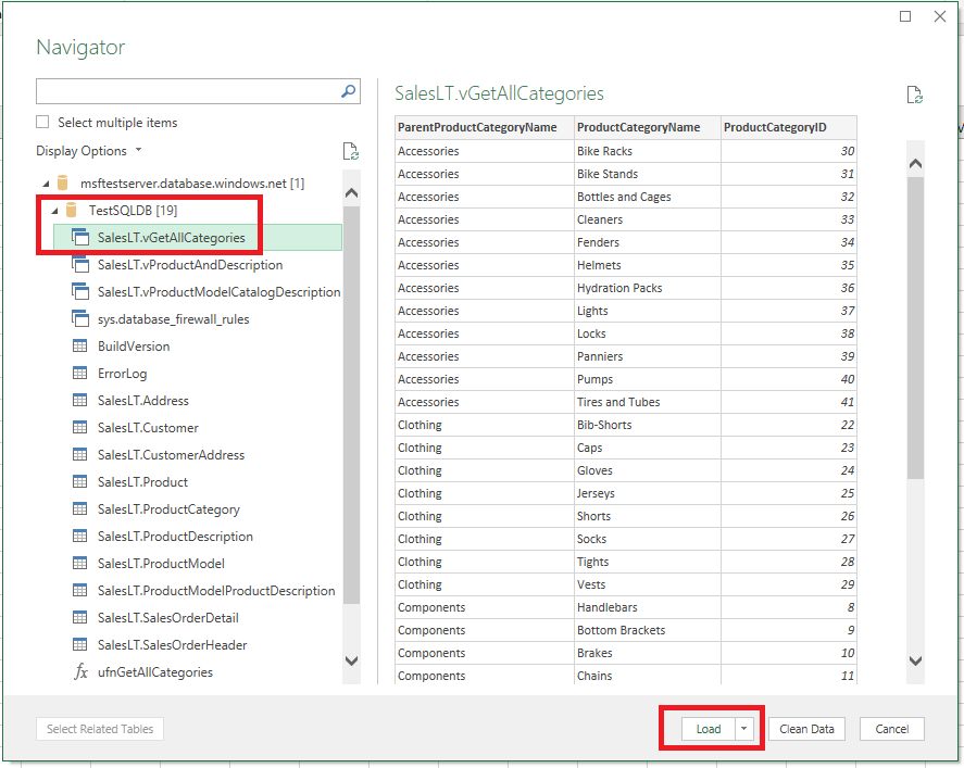 Select a database and table.