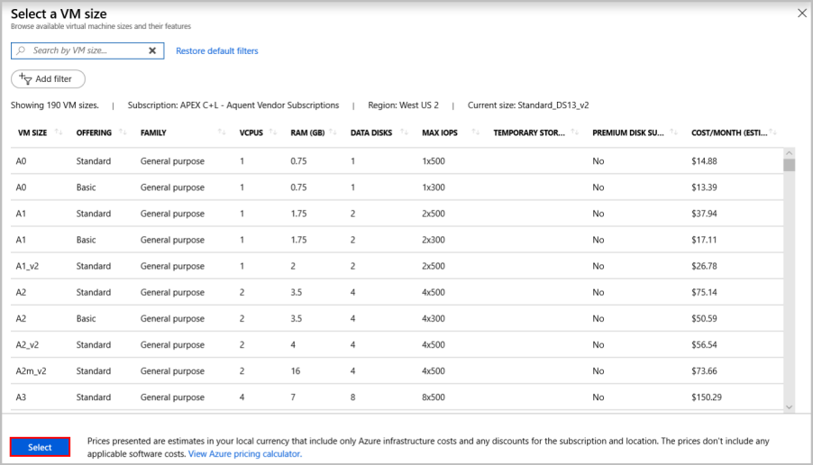 Choose a VM size