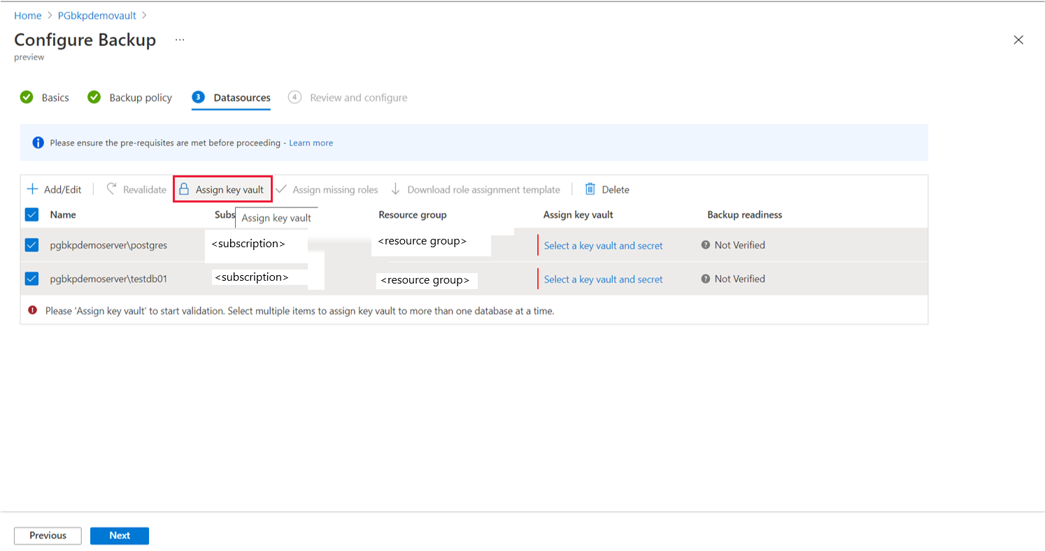 Screenshot showing how to assign Azure Key Vault.