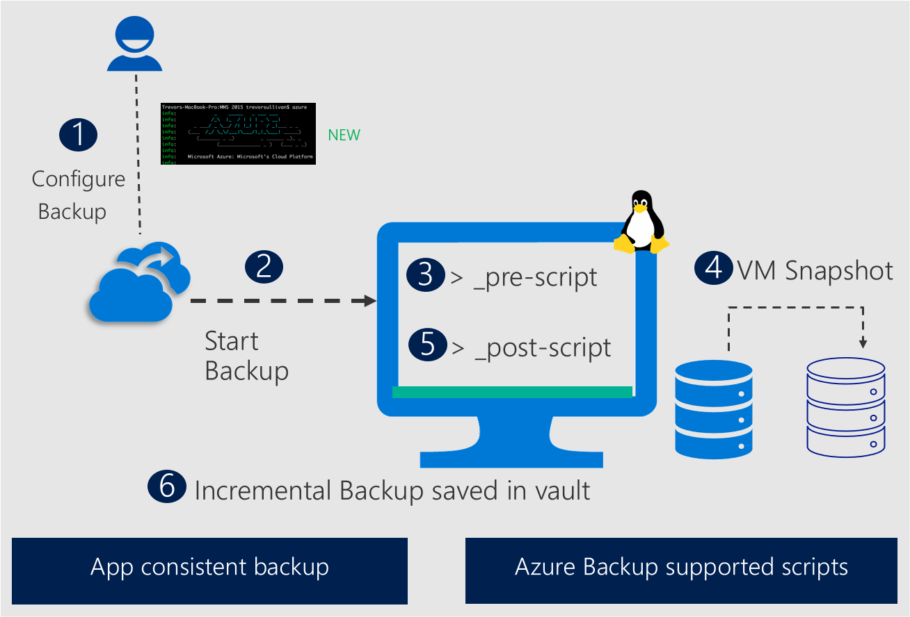 Diagram showing Linux application-consistent snapshot by Azure Backup.