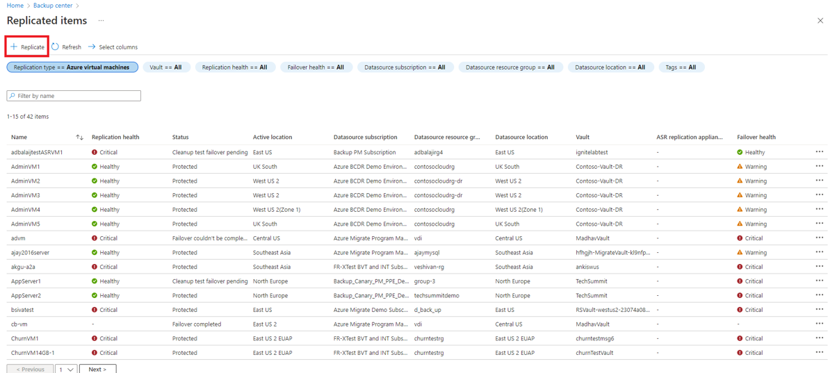 Screenshot shows how to start the replication process.