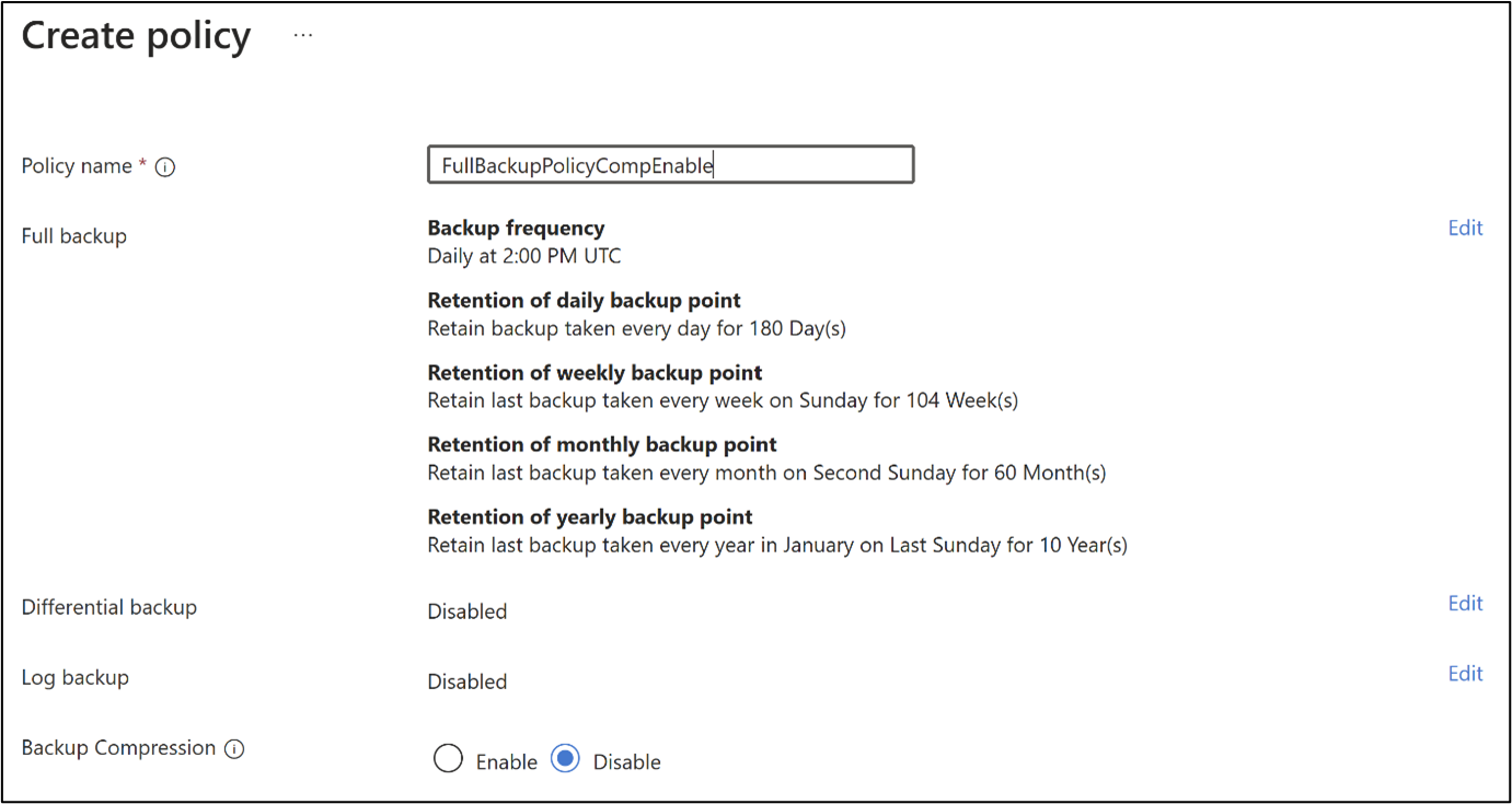 Screenshot showing how to create backup policy.