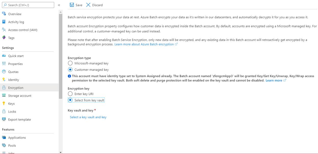 Screenshot showing the Encryption section and option to enable customer-managed key