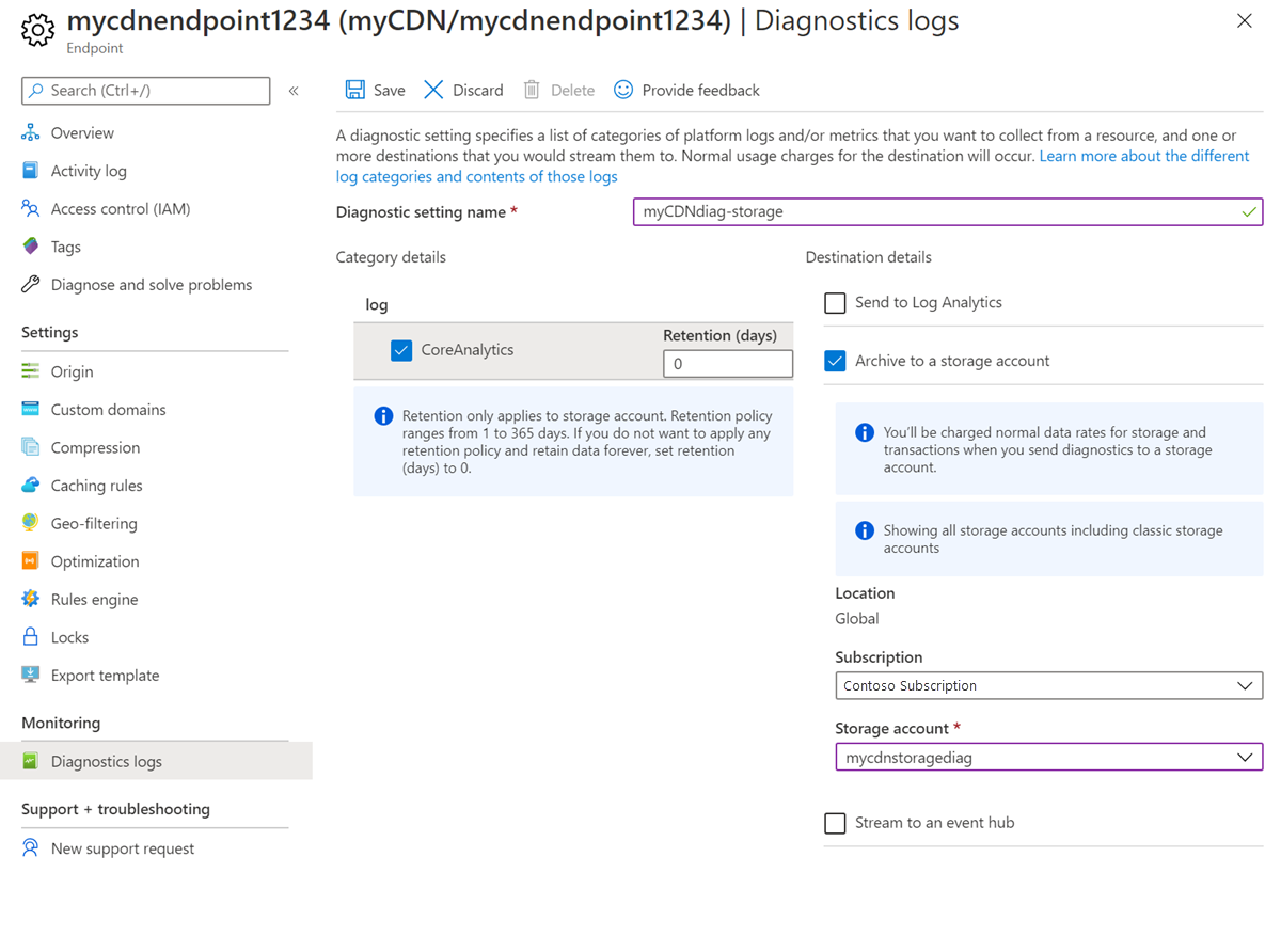 Diagnostics logs - Storage.