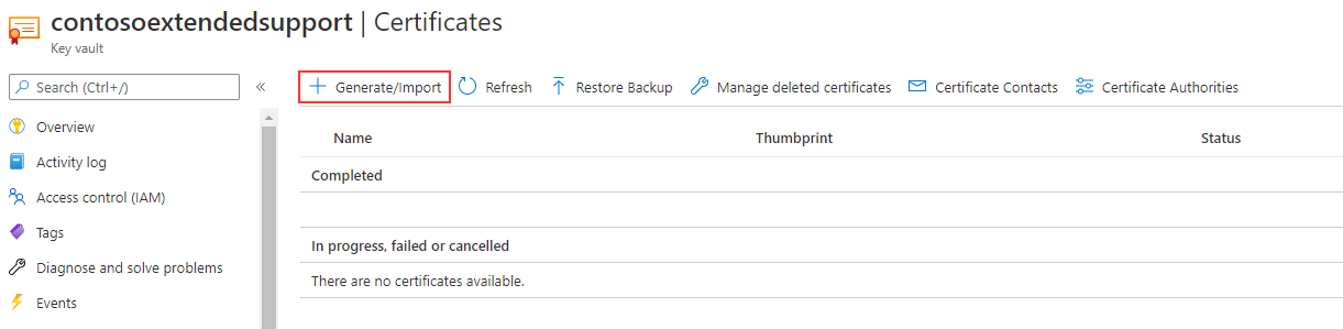 Image shows selecting the generate/ import option