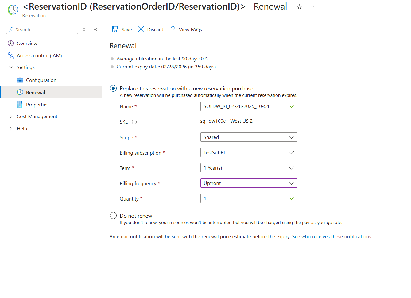 Screenshot showing reservation renewal.