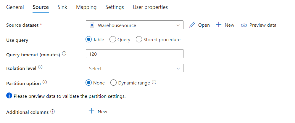 Screenshot of partition options