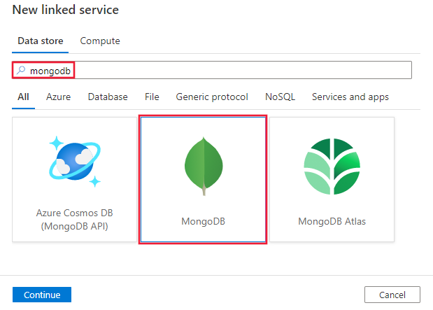 Select the MongoDB connector.