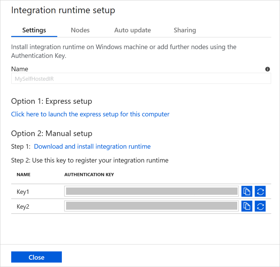 Integration runtime setup