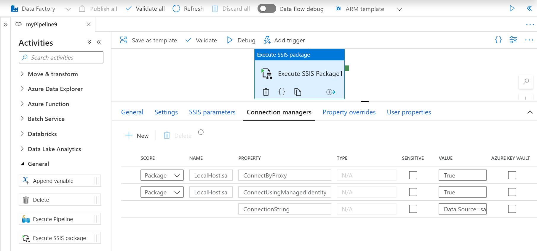 Set properties from SSDT on the Connection Managers tab