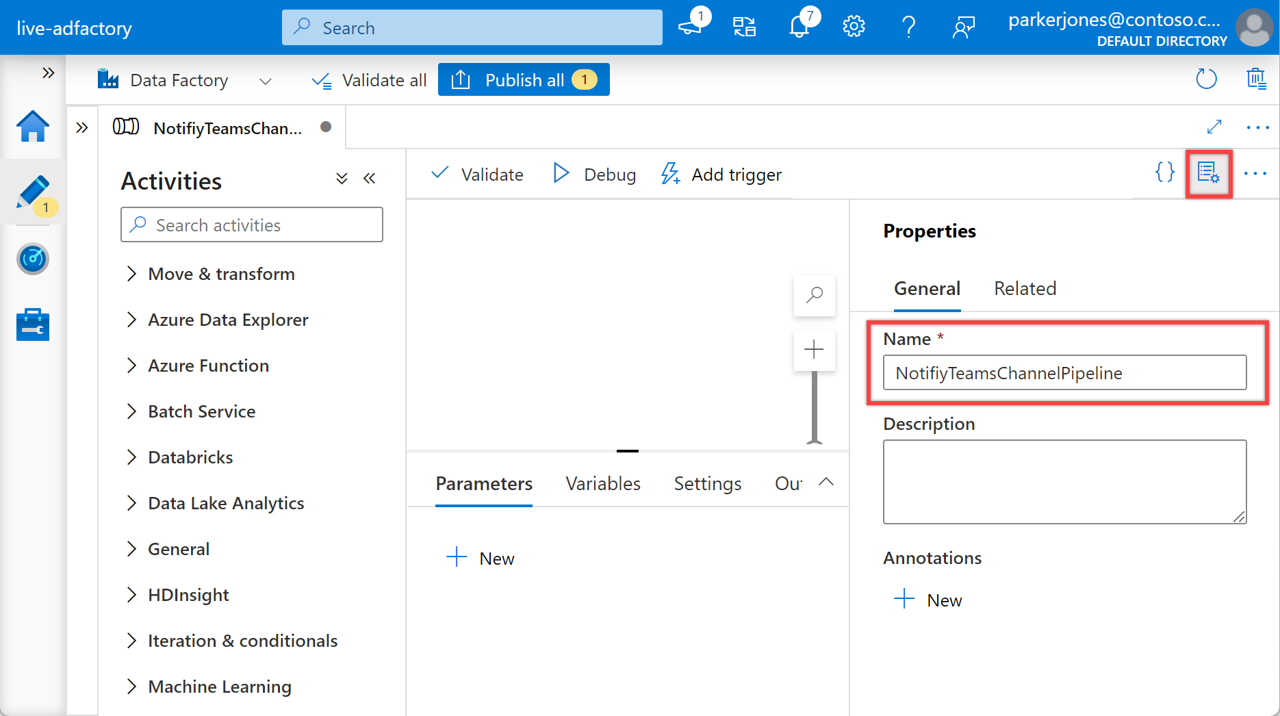 Shows the &quot;Properties&quot; panel.