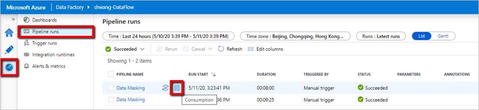 Pipeline run consumption