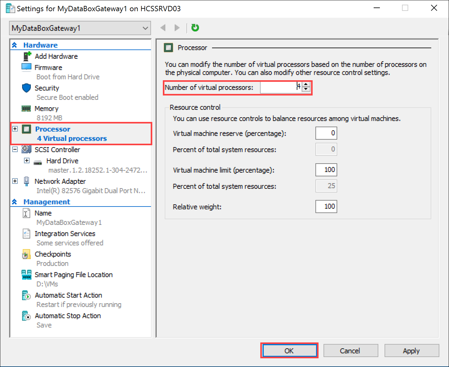 Set number of virtual processors on Settings page