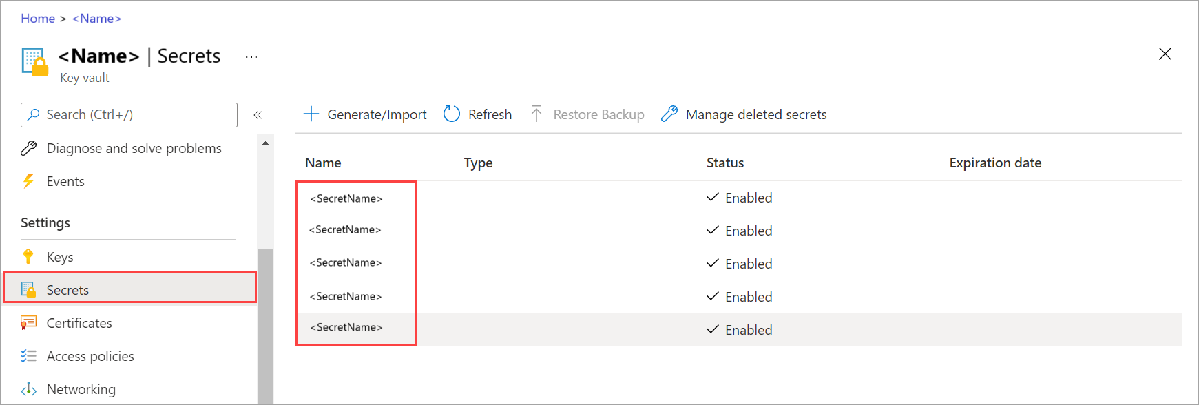 View device secrets in key vault