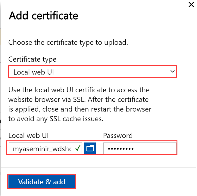 Local web UI "Certificates" page 7