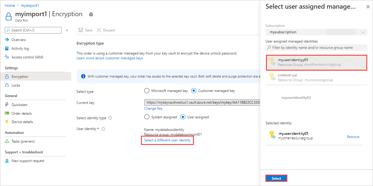 Option for changing the user-assigned identity for a customer-managed key