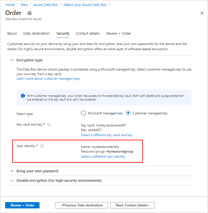 A selected user identity shown in Encryption type settings