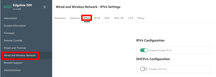 Screenshot of the Wired and Wireless Network screen.