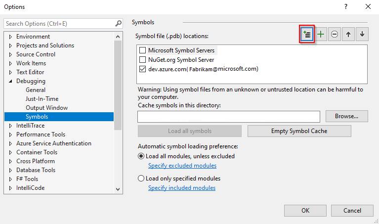 Add a new Azure DevOps symbol server location