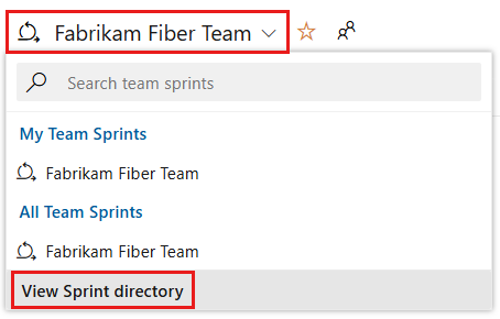 Screenshot shows the option to select another team in Azure Boards.