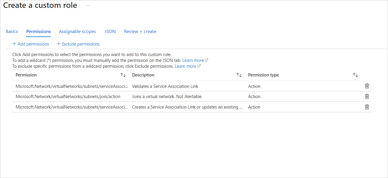 Screenshot of custom role permissions.