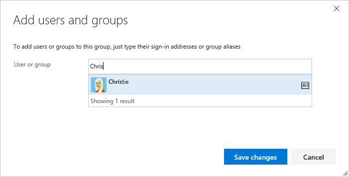 Screenshot of Add users and group dialog.