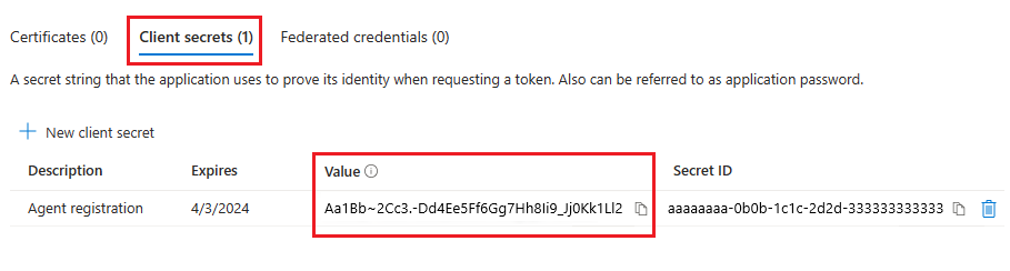 Screenshot of client secret.