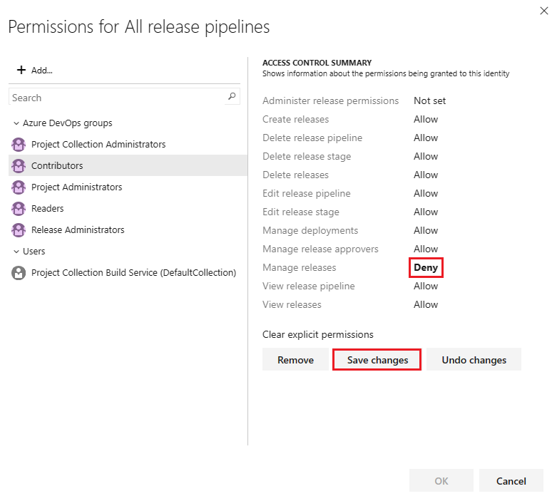 Screenshot of all release pipelines security add user or group selection.