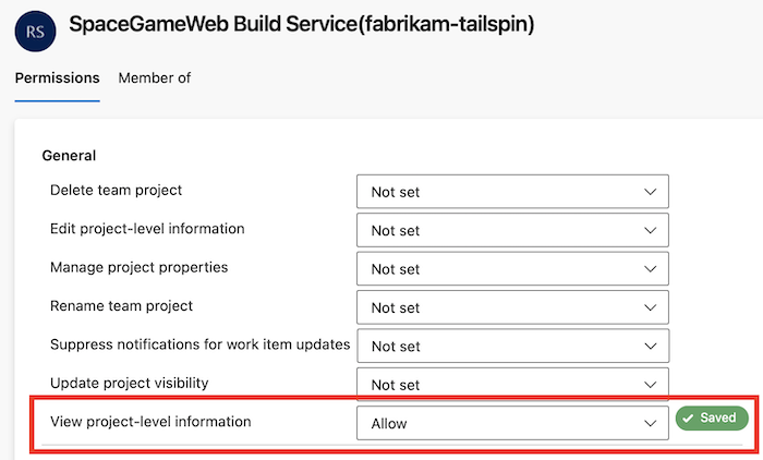 Screenshot of how to grant the View project-level information permission for a user.