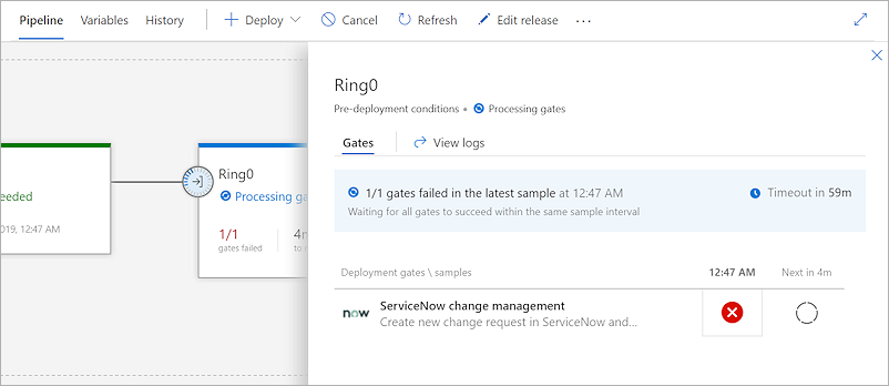 A screenshot showing the execution of the pre-deployment gate.