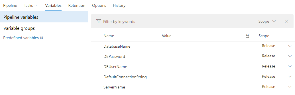 Configuring pipeline variables