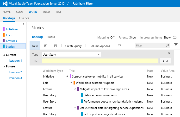 A view of three portfolio backlogs enabled