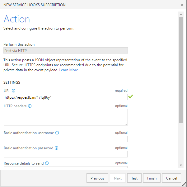 Screenshot of configuring the Action dialog box.