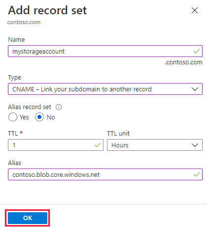 Screenshot of storage account record without asverify prefix.