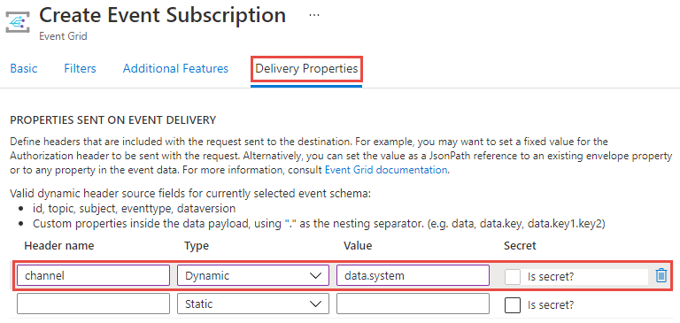 Delivery properties - dynamic