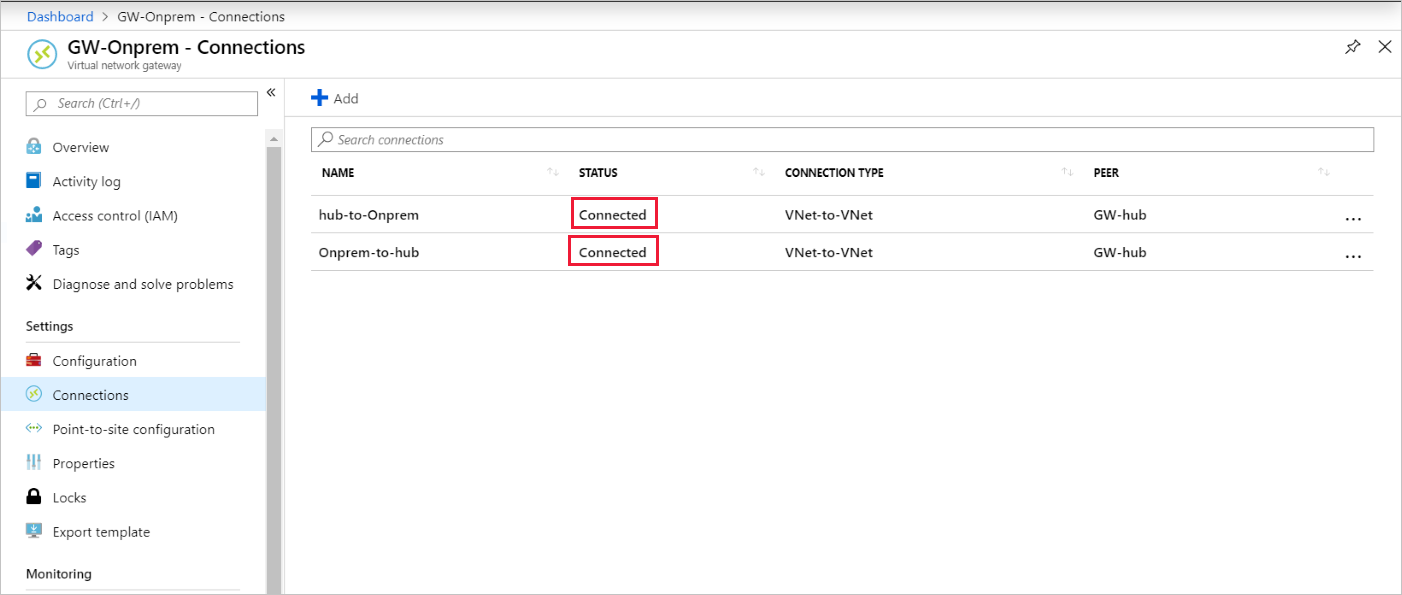 Screenshot that shows gateway connections.