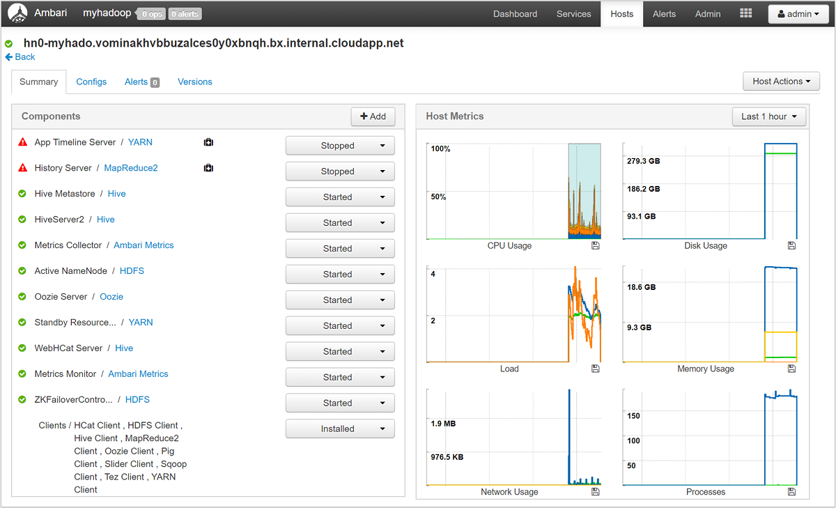 Apache Ambari host details overview.