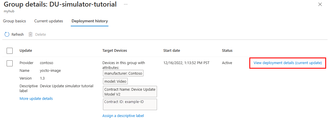 Screenshot that shows Deployment details.