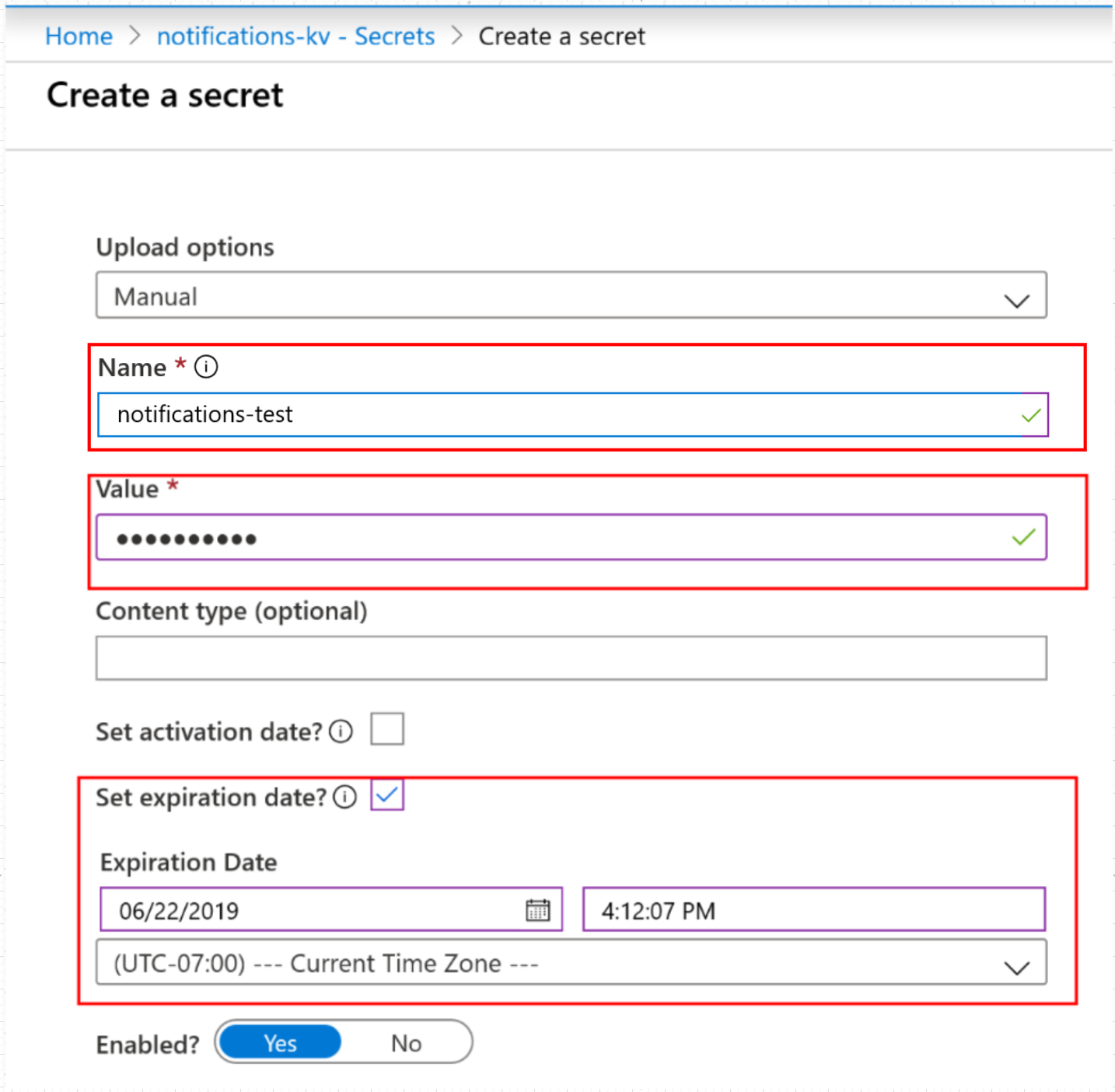 Create-a-secret pane