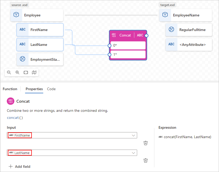 Screenshot shows multiple source elements as function inputs.